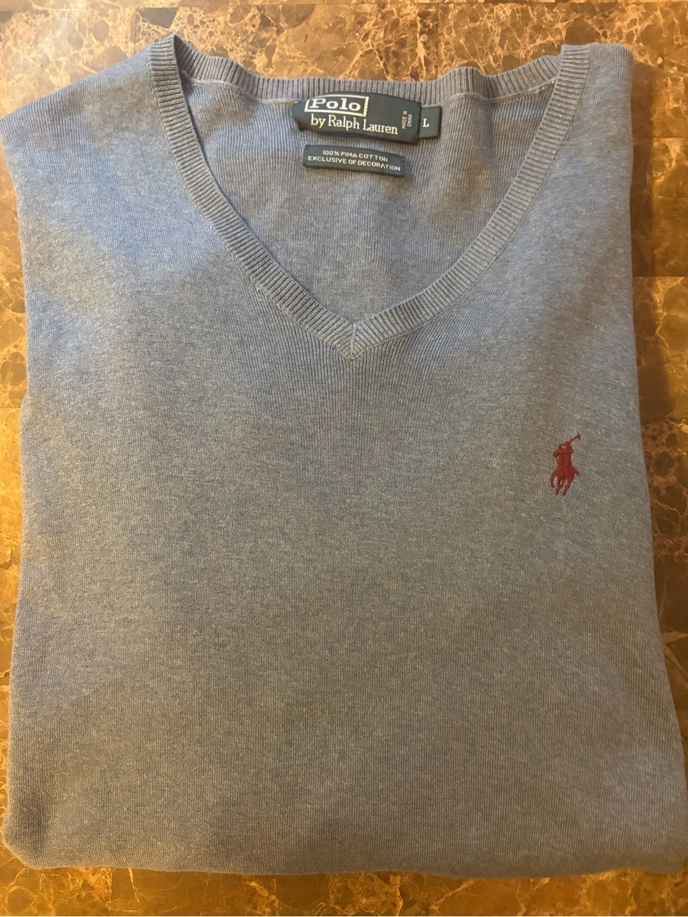 Polo by Ralph Lauren Men's V-Neck Sweater - Light Blue with Red Pony